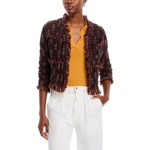 363$ Aldo Martins Thun Fringed Knit Bomber Jacket Women's Size XL Camel Brown